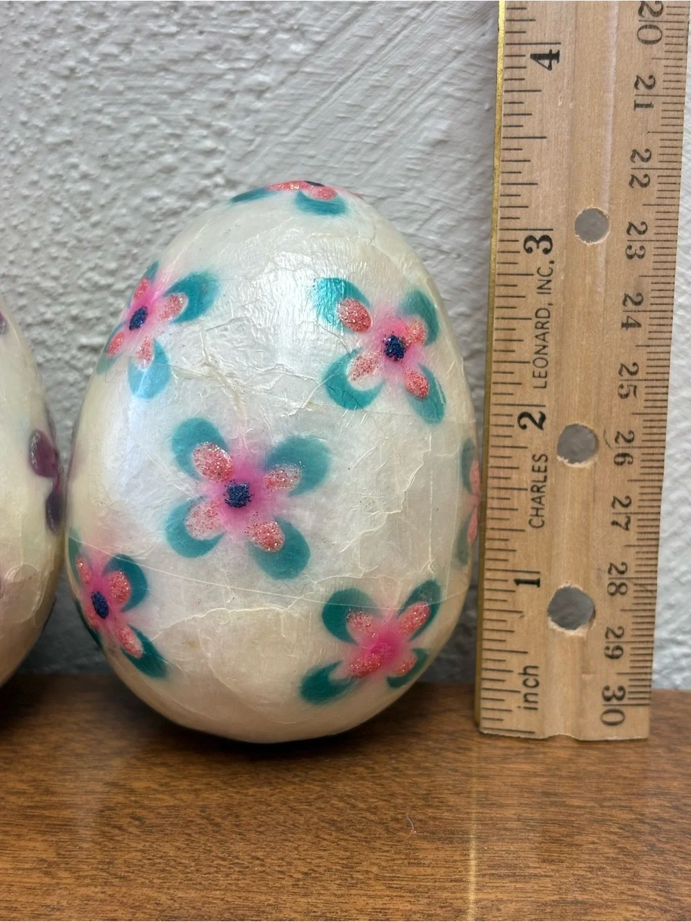 Vintage Pier 1 Imports Capiz Shell Floral Easter Eggs Set of 3 Handcrafted
